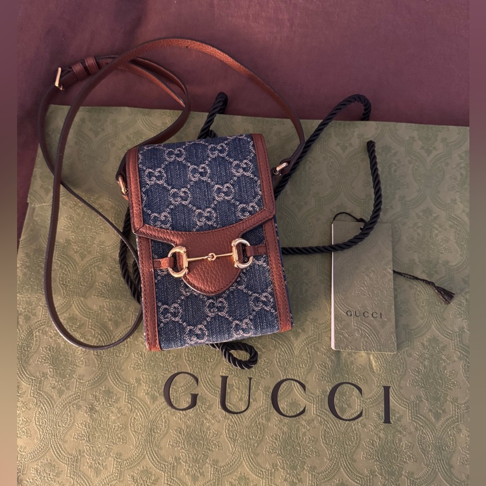 Gucci Horsebit 1955 Crossbody Bag GG Denim Mini